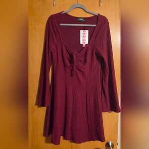 Cider Burgundy Long Sleeve Dress